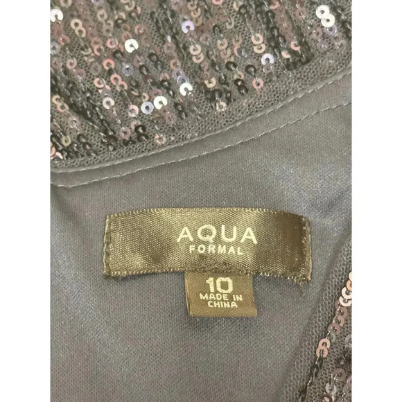 New Aqua Long Sleeve Blue Sequin Twist Long Gown Wedding Gala Dress Women's 10 - Picture 6 of 13